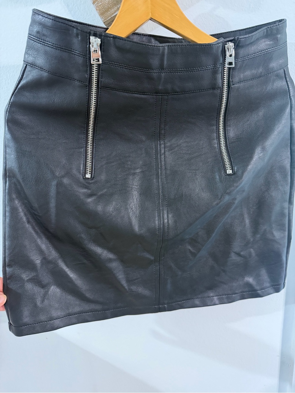 Topshop Black Faux Leather Mini Skirt with Dual Silver Zips